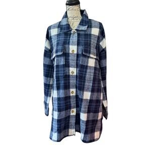 Banana Republic Blue Plaid Flannel Button Front Shacket Size XL NWOT